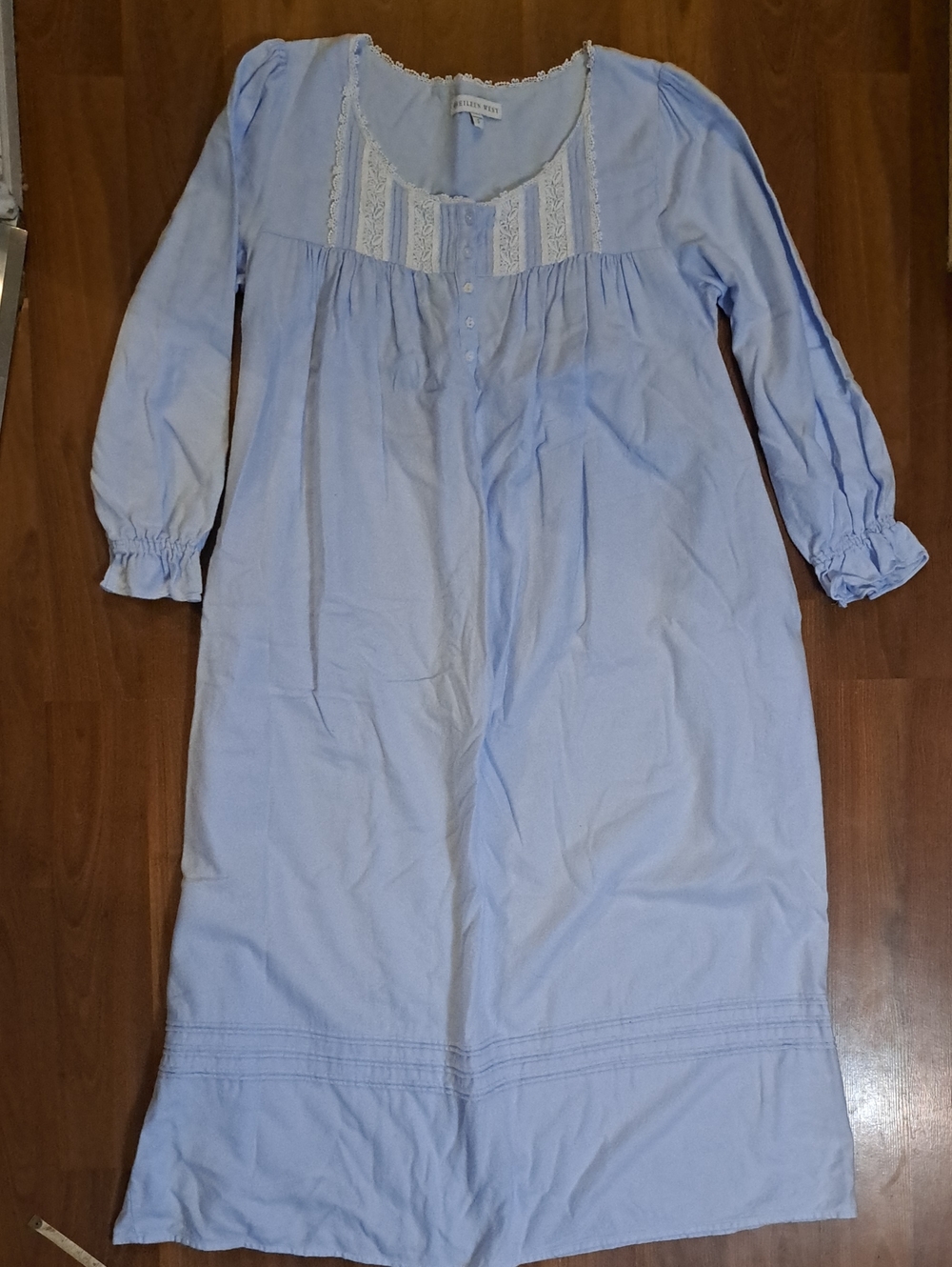 Eileen West Light Blue Cotton Lace-Trim Nightgown